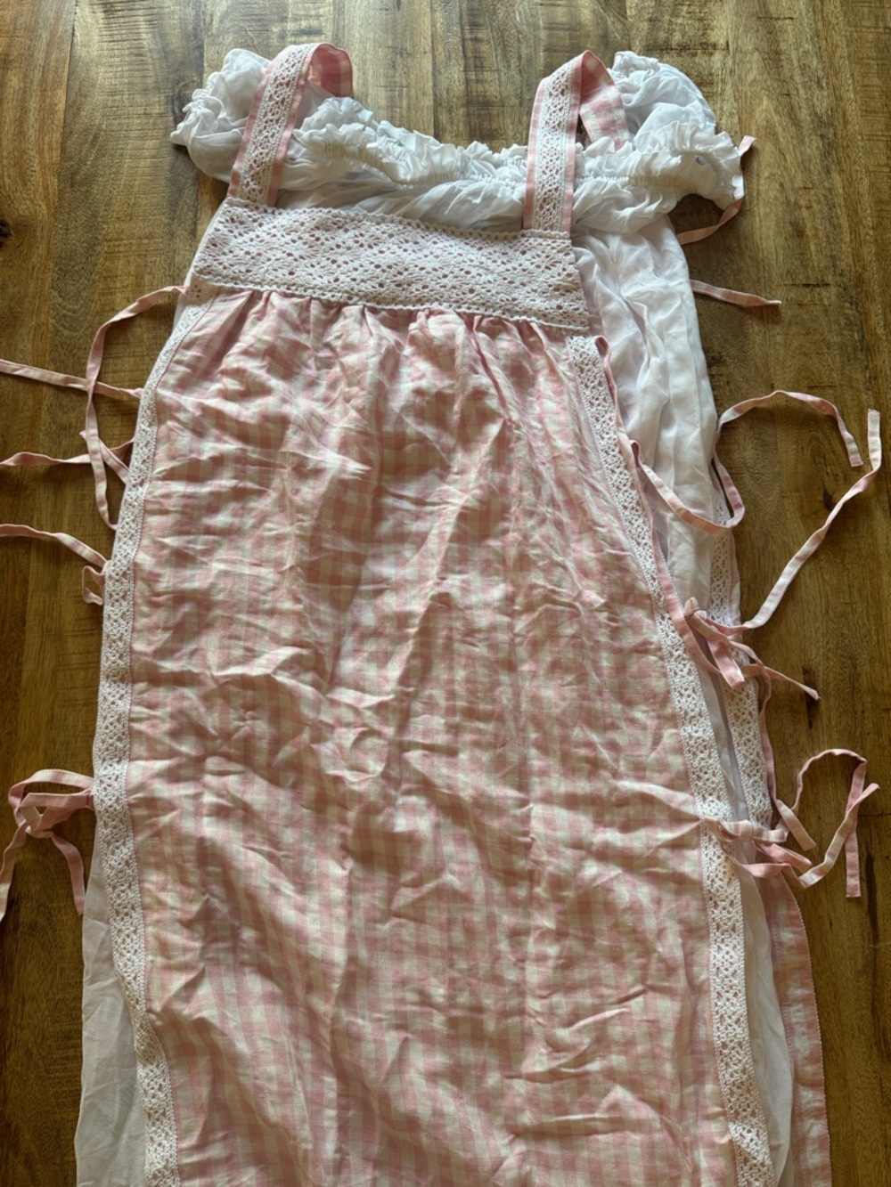 SLEEPER Pink and white check plaid checkered Gingham Lace-Trim babydoll dress - Picture 2 of 8